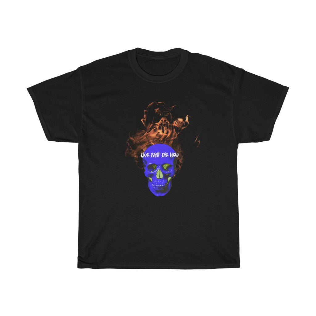 Live Fast Die Now Blue Skull T-shirt