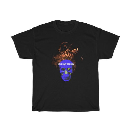 Live Fast Die Now Blue Skull T-shirt